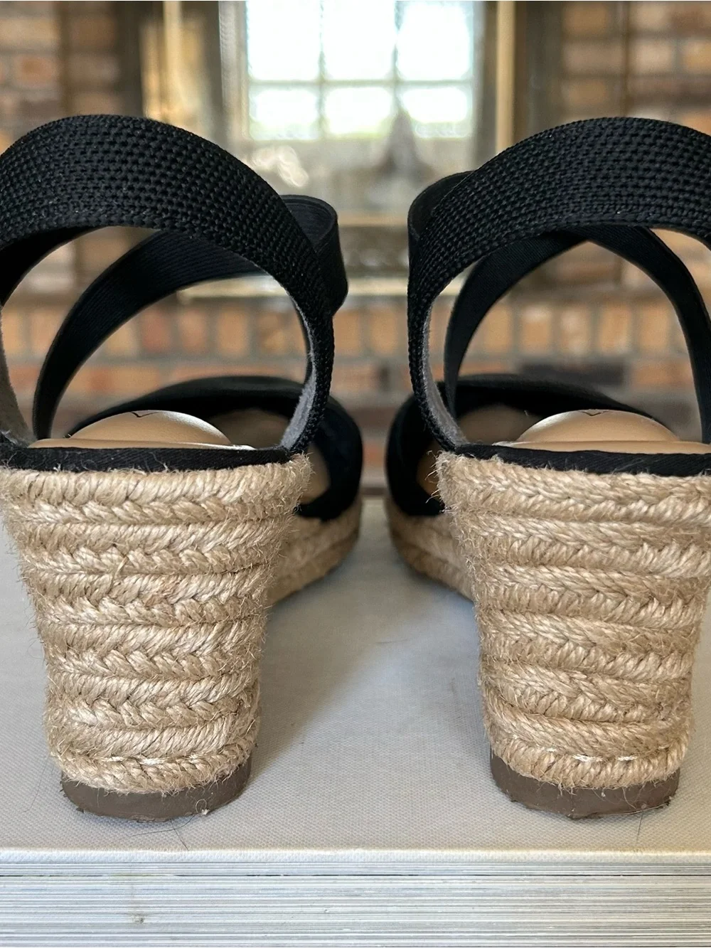 Joie Black Espadrille Wedge Sandals with Crisscross Straps